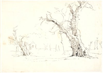 Paisaje con grandes robles, a la izquierda algunas casas de Dankvart Dreyer