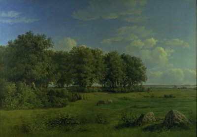La isla de Brandsø con el bosque de Wedellsborg, Funen, en la distancia de Dankvart Dreyer