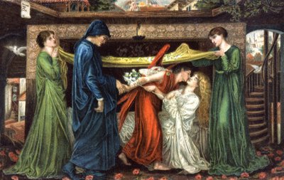 Dante Alighieri conoce a Beatrice, hacia 1900 (tarjeta postal) de Dante Gabriel (after) Rossetti