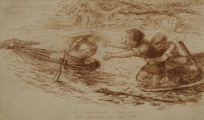 Barqueros y sirena, c.1853 (pluma y tinta sobre papel) de Dante Gabriel Charles Rossetti