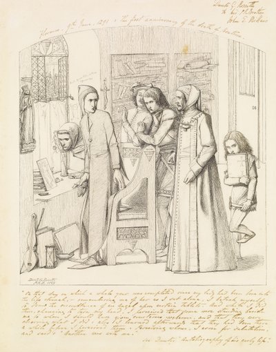 Dante dibujando un ángel en el primer aniversario de la muerte de Beatriz, 1848-9 de Dante Gabriel Charles Rossetti