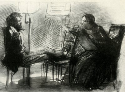 Elizabeth Siddal dibujando a Rossetti, 1853, 1947 de Dante Gabriel Charles Rossetti