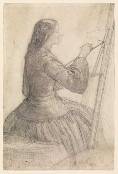 Elizabeth Siddal sentada en un caballete, pintando, 1854-55 circa de Dante Gabriel Charles Rossetti