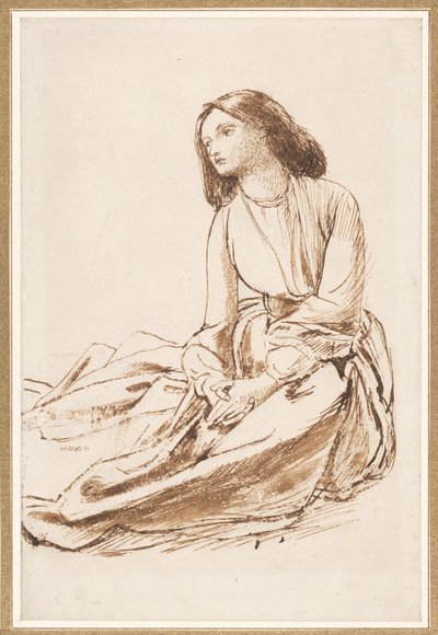 Elizabeth Siddal, sentada en el suelo de Dante Gabriel Charles Rossetti