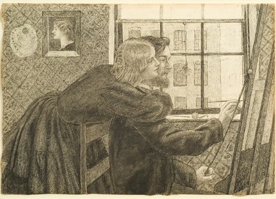 G P Boyce con Fanny Cornforth en el Estudio de Rossetti, Chatham Place, c.1858 de Dante Gabriel Charles Rossetti