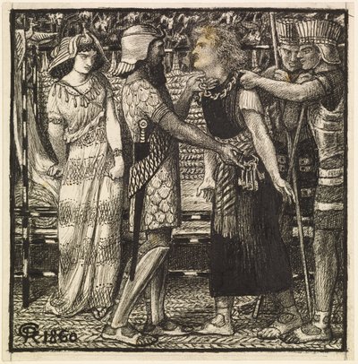 José acusado ante Potifar (composición terminada) de Dante Gabriel Charles Rossetti