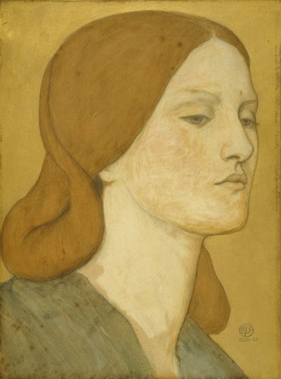Cabeza de una chica con vestido verde (Elizabeth Siddal), 1850-65 de Dante Gabriel Charles Rossetti
