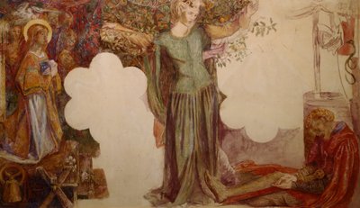Sir Lancelot impedido, por su pecado, de entrar en la Capilla del Santo Grial de Dante Gabriel Charles Rossetti