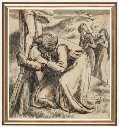 San Juan consolando a la Virgen al pie de la cruz, c.1857-58 (pluma, tinta china y aguada sepia sobre papel) de Dante Gabriel Charles Rossetti