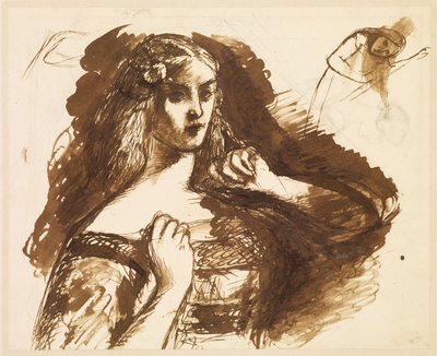 Dibujo de medio cuerpo de una mujer joven de Dante Gabriel Rossetti