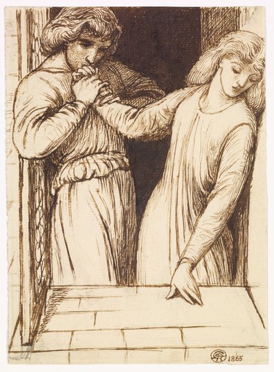 Hamlet y Ofelia - Estudio de composición de Dante Gabriel Rossetti