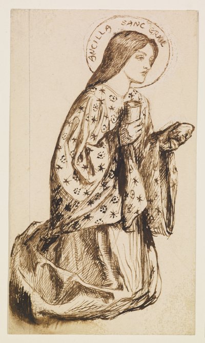 Launcelot en el Santuario del Santo Grial - Estudio para El Ángel del Santo Grial de Dante Gabriel Rossetti