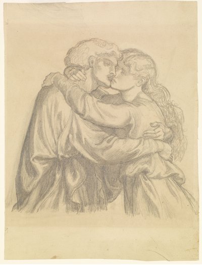 La Beata Damozel - Estudio de dos Amantes abrazados de Dante Gabriel Rossetti