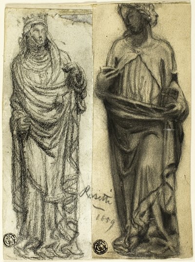 Dos estudios de escultura medieval de Dante Gabriel Rossetti