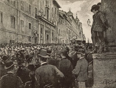 Funeral de Agostino Bertani (1812-1886), patriota y político italiano, Roma, Italia, dibujo de Dante Paolocci, grabado de L