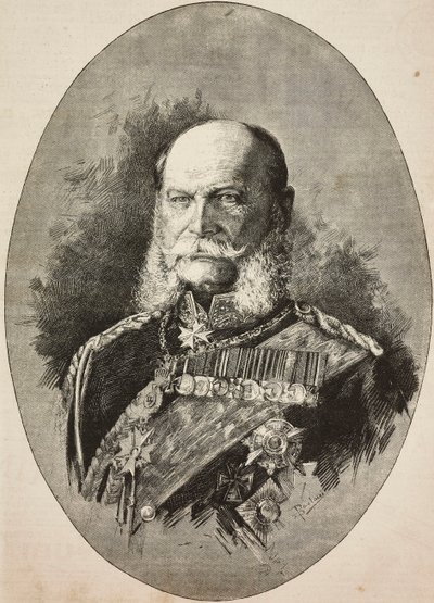 El emperador Guillermo I de Alemania (1797-1888) en 1887, grabado a partir de un dibujo de Dante Paolocci, de L