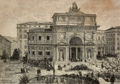 Gran acuario en Piazza Manfredo Fanti inaugurado el 29 de enero, Roma, Italia, grabado de G Gamberoni a partir de un dibujo de Dante Paolocci, de L