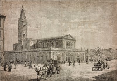 Nueva iglesia del Sagrado Corazón en Roma, Italia, grabado a partir de un dibujo de Dante Paolocci, de L