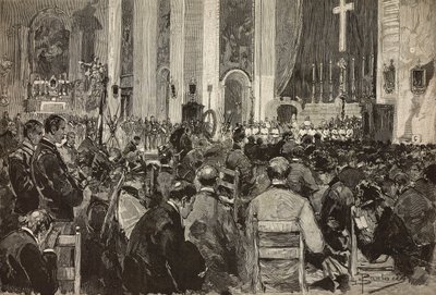 Exequias de difuntos en Dogali en la iglesia de Sant Andrea della Valle, Roma, grabado a partir de un dibujo de Dante Paolocci, de L