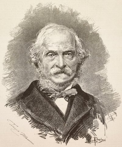 Retrato de Terenzio Mamiani (1799-1885), político y escritor italiano, grabado a partir de un dibujo de Dante Paolocci y una fotografía de Della Valle, de L