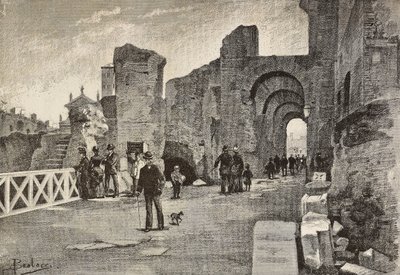 Paseo público (Summa Nova Via) en el Palazzo dei Cesari, Roma, Italia, grabado a partir de un dibujo de Dante Paolocci, de L