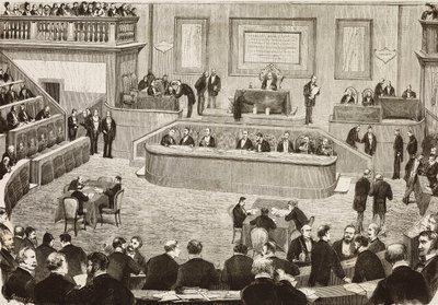 Sesión del 26 de julio del Senado italiano, Roma, Italia, grabado a partir de un dibujo de Dante Paolocci, L