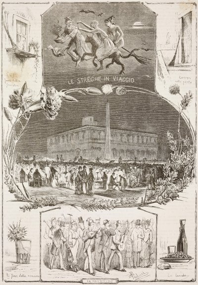 Noche de San Juan, Roma, Italia, grabado a partir de un dibujo de Dante Paolocci de L