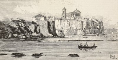 Vista de Nettuno, Italia, grabado a partir de un dibujo de Dante Paolocci, de L