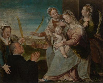 Virgen y Niño con Santas Catalina, Lucía, Justina de Padua y un Monje Benedictino de Dario Varotari the Elder