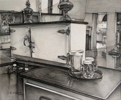 After Hour Drinks, 2019 (lápiz sobre papel) de Darrell Windjack