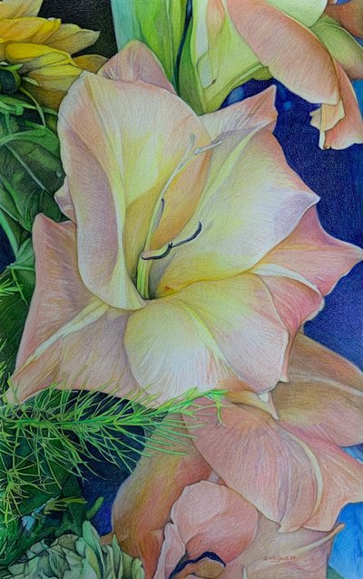 Bursting Blooms 1, 2024 (lápiz sobre papel) de Darrell Windjack