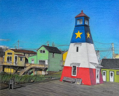 Muelle del faro, 2018 (lápiz sobre papel) de Darrell Windjack