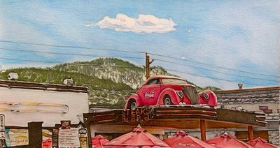 Pitstop on Route 66, 2024 (lápiz sobre papel) de Darrell Windjack