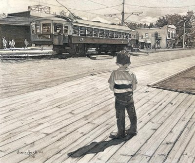 Spellbound At Fort Edmonton, 2022 (lápiz sobre papel) de Darrell Windjack