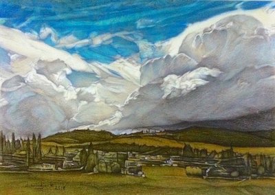 Unsettled Sky, 2018 (lápiz sobre papel) de Darrell Windjack