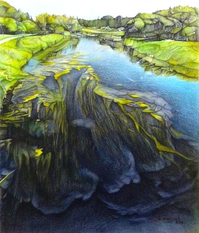 What Lies Beneath, 2018 (lápiz, tinta sobre papel) de Darrell Windjack