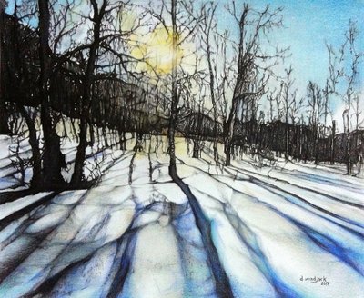 Sombras de invierno, 2017 (lápiz, tinta sobre papel) de Darrell Windjack
