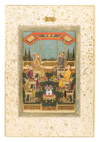 Reunión de príncipes, c.1710 (acuarela opaca y dorada sobre papel, montada como página de álbum) de Das Bhawani
