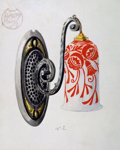 Modelo de una lámpara de pared Art Nouveau número 2 de la manufactura de los Hermanos Daum en Nancy, gouache, Francia, siglo XX de Daum Freres