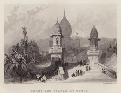 Ghaut y Templo en Gokul de David (after) Roberts