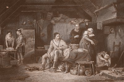 Alfredo en la Cabaña del Vaquero, grabado por A.H. Payne de David (after) Wilkie