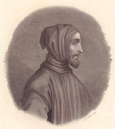 Retrato del pintor italiano Cimabue (circa 1240-1302), grabado en cobre por Locatelli del retrato de Simone Senese de John Ward Dunsmore
