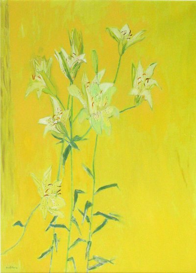 Lirios sobre amarillo (óleo sobre lienzo) de David Alan Redpath Michie