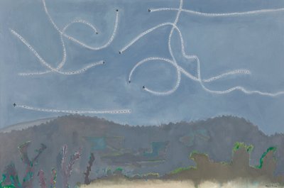 Martins Flying at Dusk, Catus, c.1995-96 (óleo sobre lienzo) de David Alan Redpath Michie