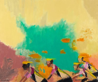 Los ciclistas, c.1997-98 (óleo sobre lienzo) de David Alan Redpath Michie