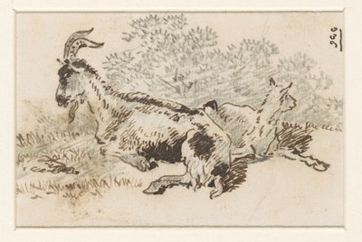 Cabra y cabrito en un paisaje de David Alphonse de Sandoz Rollin