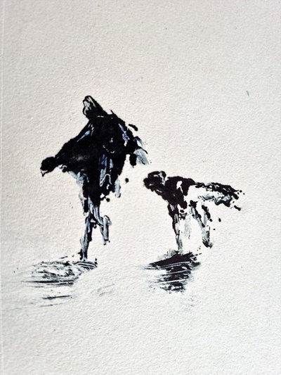 Paseo con el perro en blanco y negro de David Antonides