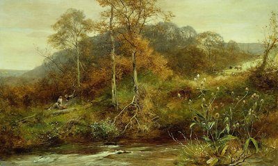 Escena otoñal del río, el arroyo de David Bates