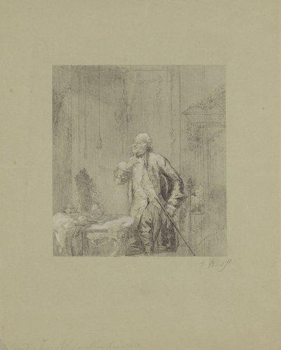 Hombre frente a un espejo en un interior del siglo XVIII Un tipo de los viejos tiempos de David Bles