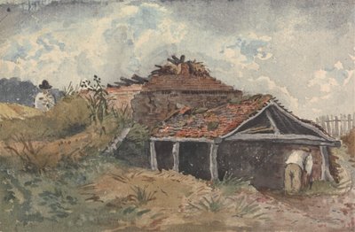 Paisaje con dos figuras junto a un edificio antiguo de David Charles Read